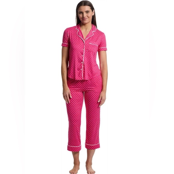 Kate Spade Pink Polka Dot Top & Crop Pants Pajama Set Size Large - Picture 1 of 14